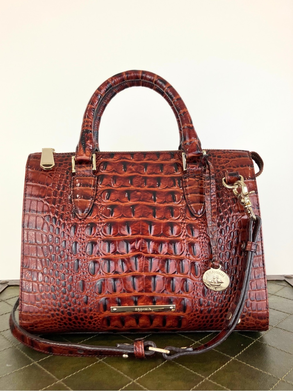 Brahmin Anywhere Convertible Melbourne Embossed Small Leather Satchel Handbag